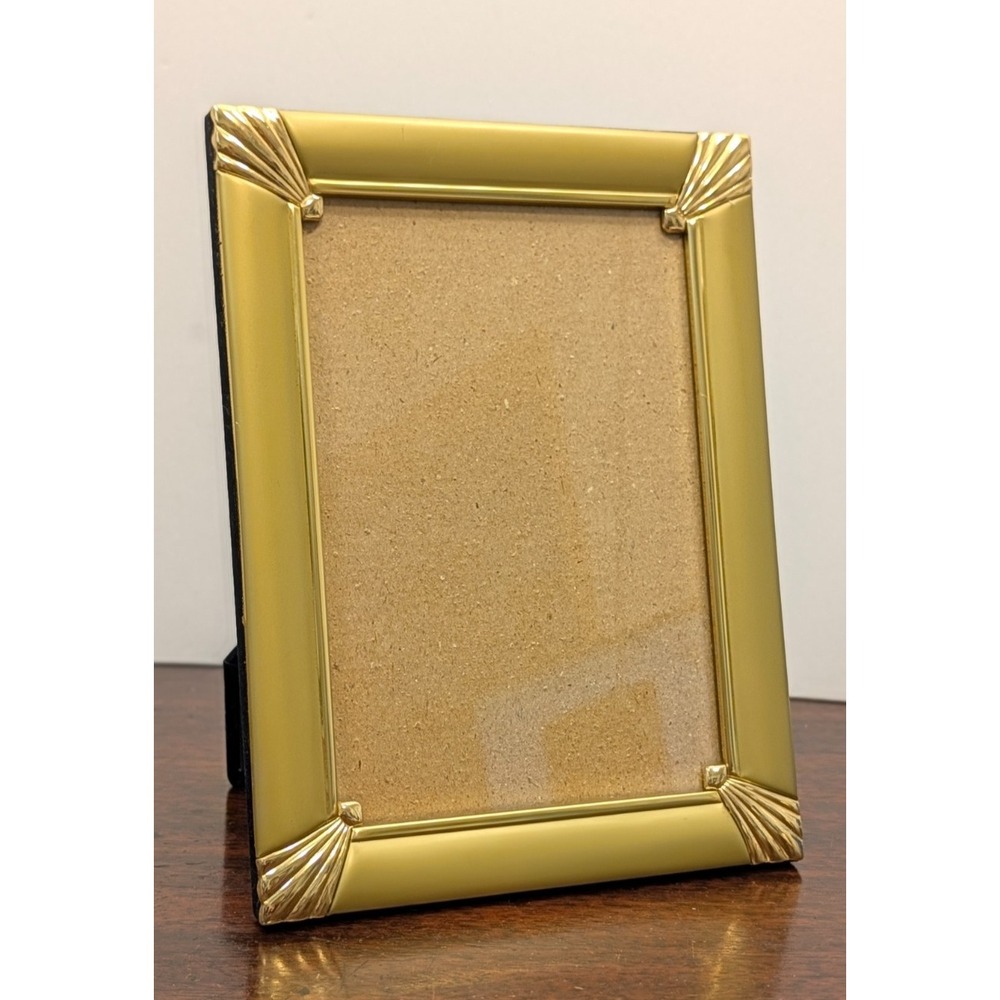 Vintage Gold Tone Metal Picture Frame Art Deco Fan Corner Easel Back 5x7